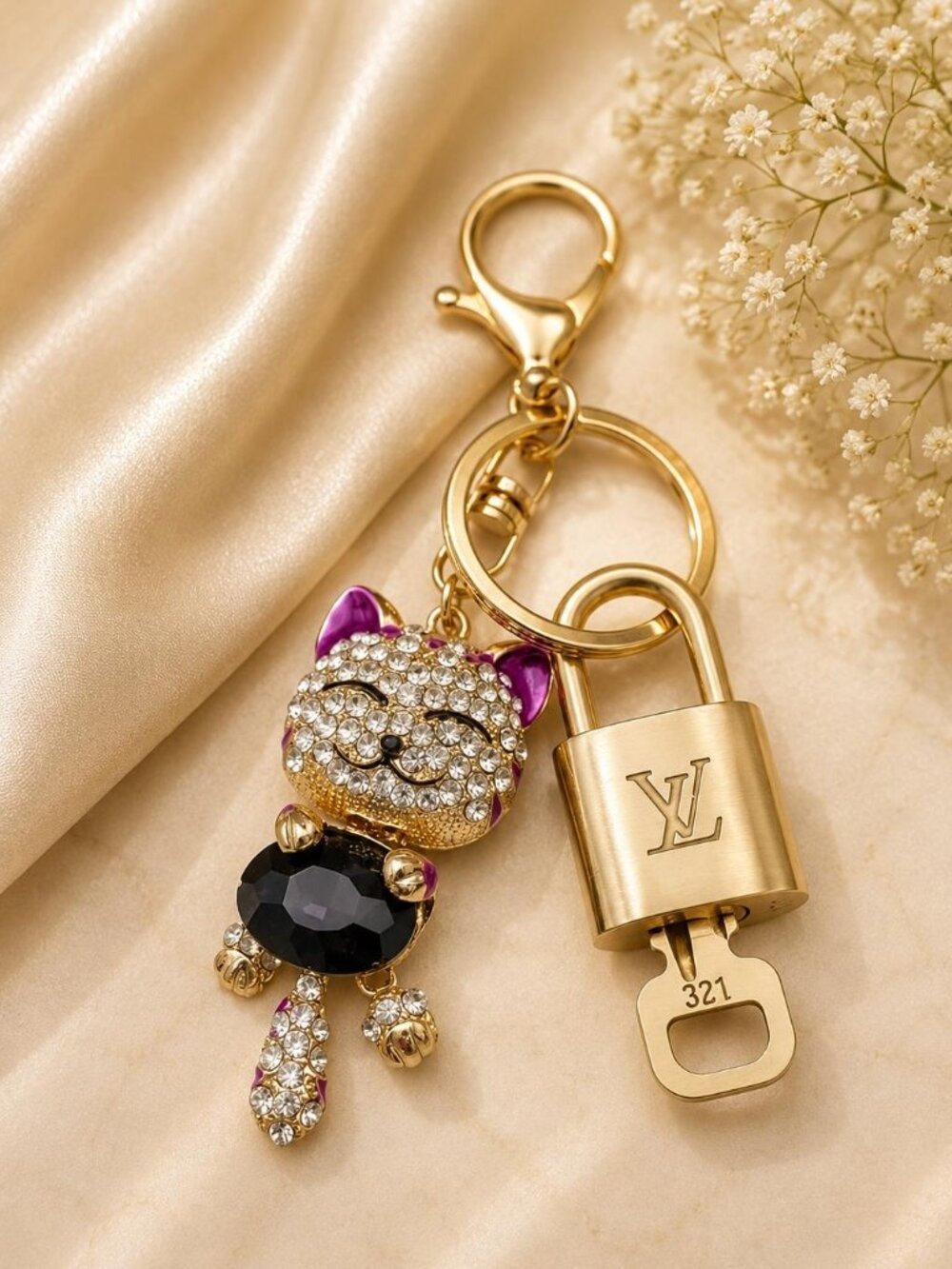 Louis Vuitton Authentic Gold Padlock 🔑 Key + Stylish Unbranded Bunny Bag Charm